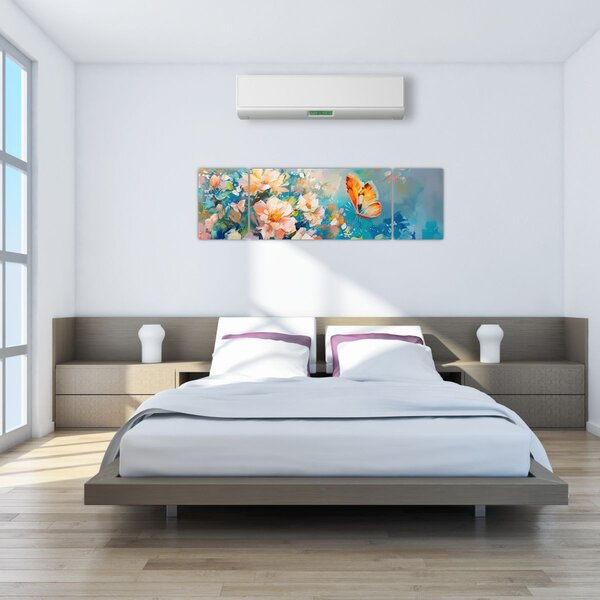 Obraz - Motýl a květy, olejomalba II. (170x50 cm)