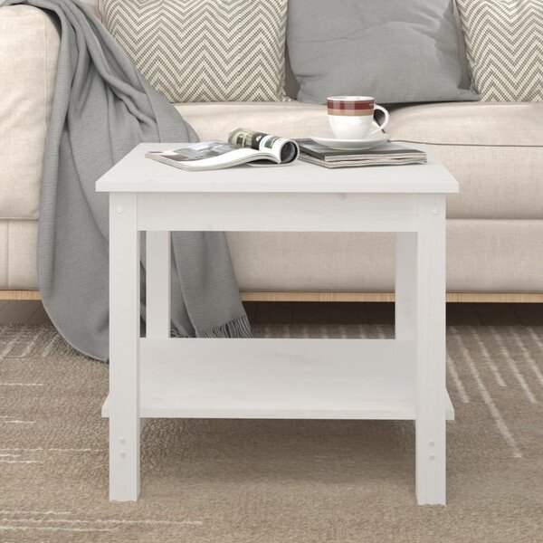 Konferenční stolek bílý 50 x 50 x 45 cm masivní borové dřevo