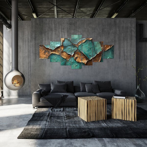 Obraz - Zeleno-zlatá malba (210x100 cm)