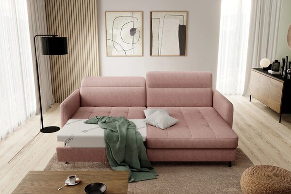 Elegantní rozkládací sedací souprava ZULEYKA - růžová, pravý roh