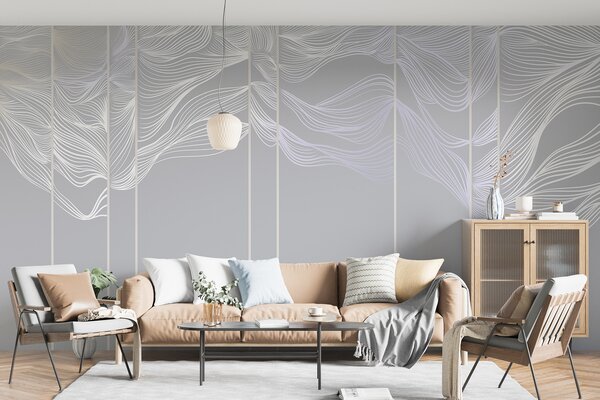 Fototapety Plynoucí bílé abstraktní vlny na světle šedém pozadí, Fototapety moderní, w08263v1 : uwalls.cz