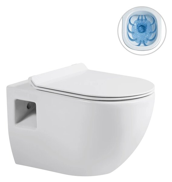 WC závěsné Dure, Rimless - bezokrajové splachování + Slim/SoftClose sedátko - bílá lesklá - 51x35 cm