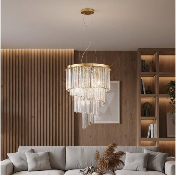 Ideal Lux - Křišťálový lustr na lanku CARLTON 12xE14/40W/230V pr. 50 cm zlatá