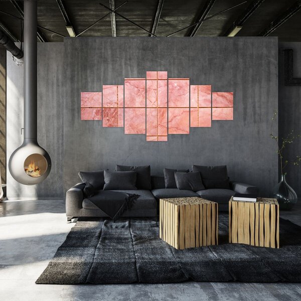 Obraz - Růžové, mramorované dlaždice (210x100 cm)