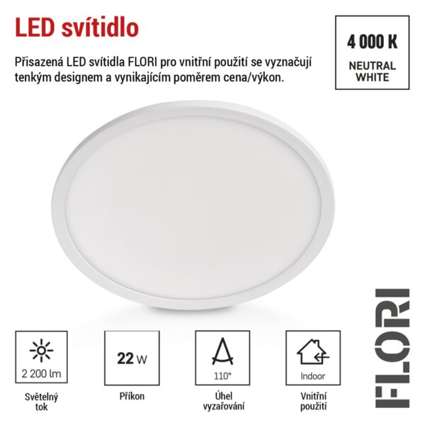 Stropní LED svítidlo FLORI bílá, průměr 42 cm