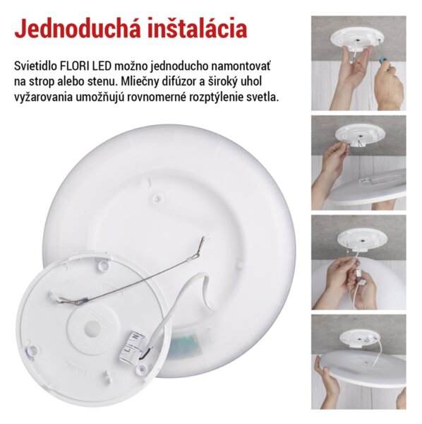 Stropní LED svítidlo FLORI bílá, průměr 30 cm