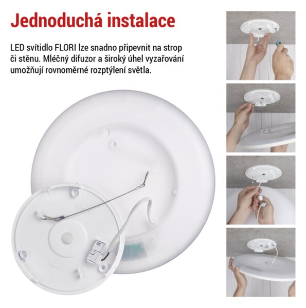 Stropní LED svítidlo FLORI bílá, průměr 30 cm