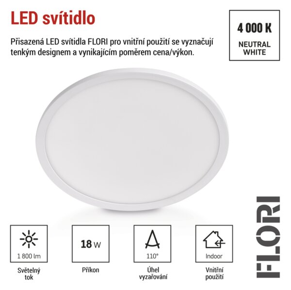 Stropní LED svítidlo FLORI bílá, průměr 30 cm