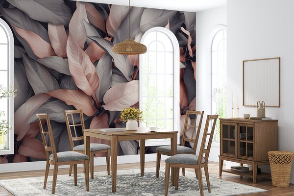 Fototapeta Skupina listů s růžovými a šedými listy, 3D listové fototapety, Populární fototapety, w01586 - Tapeko.co.cz