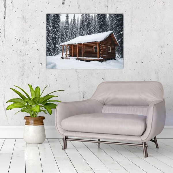 Obraz - Zasněžená chata (70x50 cm)