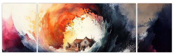 Obraz - Ve víru povodně, akvarel (170x50 cm)