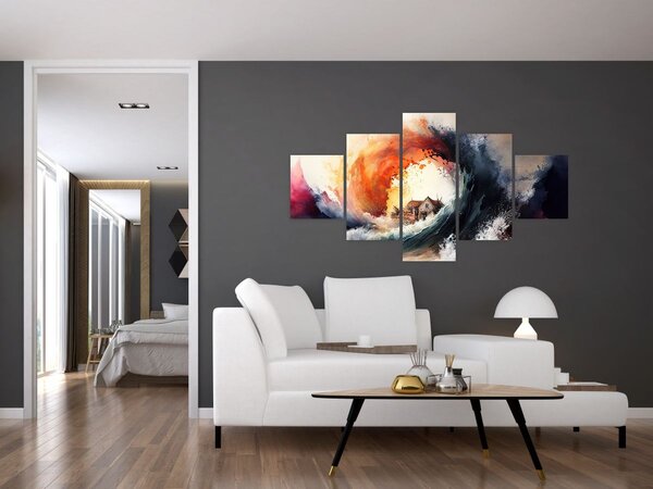 Obraz - Ve víru povodně, akvarel (125x70 cm)