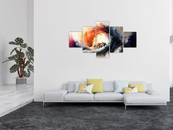 Obraz - Ve víru povodně, akvarel (125x70 cm)