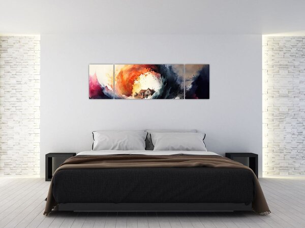 Obraz - Ve víru povodně, akvarel (170x50 cm)