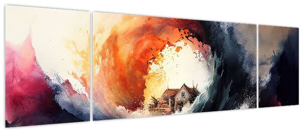 Obraz - Ve víru povodně, akvarel (170x50 cm)
