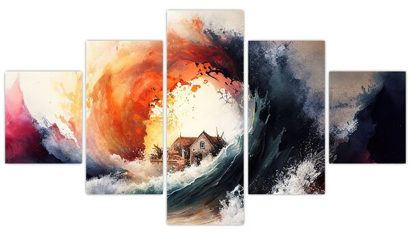 Obraz - Ve víru povodně, akvarel (125x70 cm)