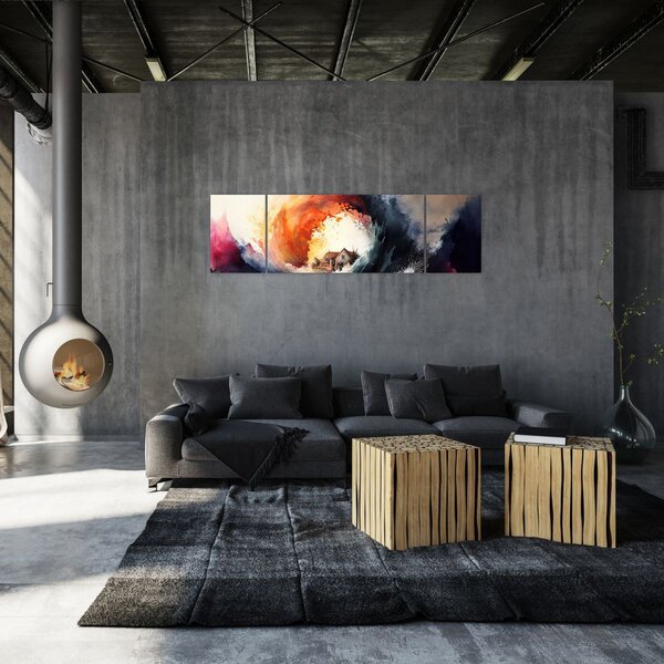 Obraz - Ve víru povodně, akvarel (170x50 cm)