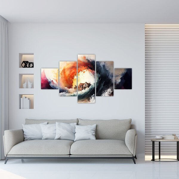 Obraz - Ve víru povodně, akvarel (125x70 cm)