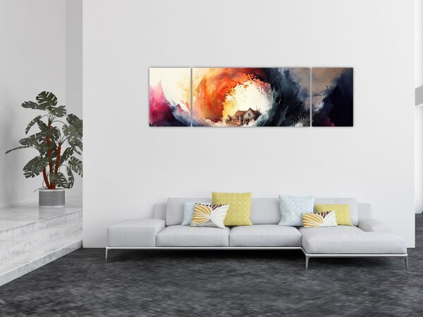 Obraz - Ve víru povodně, akvarel (170x50 cm)