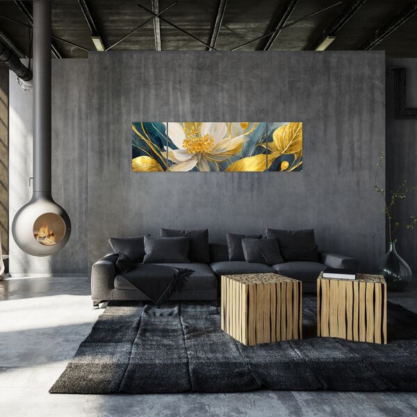 Obraz - Malba zlatých květin (170x50 cm)