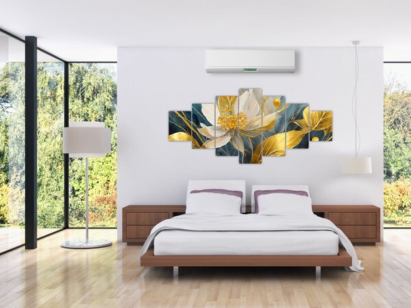 Obraz - Malba zlatých květin (210x100 cm)