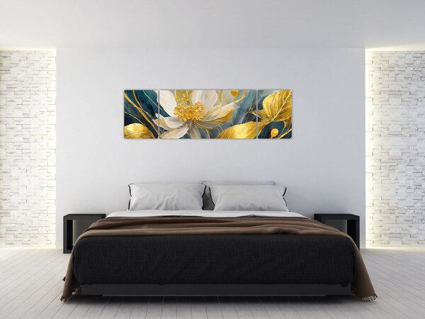 Obraz - Malba zlatých květin (170x50 cm)
