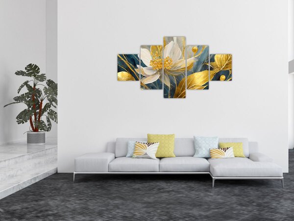 Obraz - Malba zlatých květin (125x70 cm)