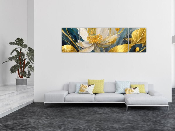 Obraz - Malba zlatých květin (170x50 cm)