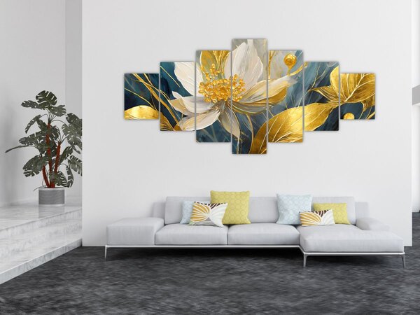 Obraz - Malba zlatých květin (210x100 cm)
