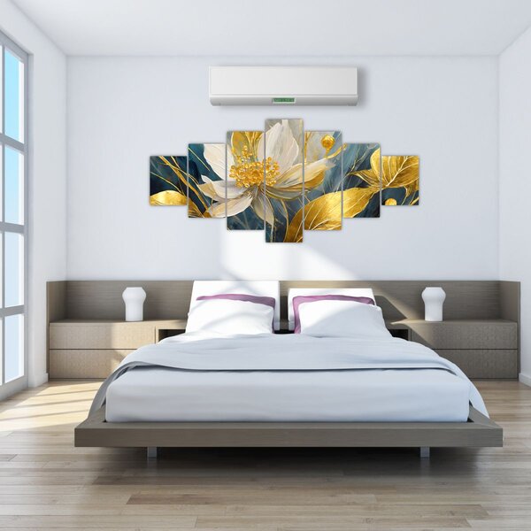 Obraz - Malba zlatých květin (210x100 cm)