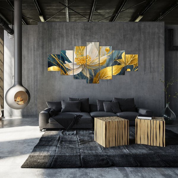 Obraz - Malba zlatých květin (210x100 cm)