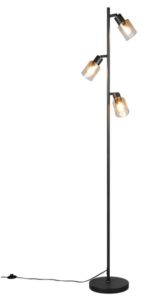 Stojací lampa CADIZ černá/jantarové sklo