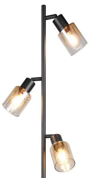 Stojací lampa CADIZ černá/jantarové sklo