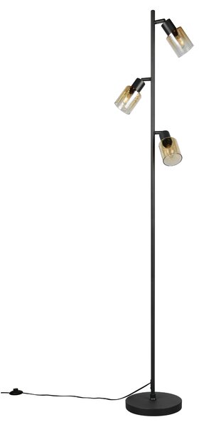 Stojací lampa CADIZ černá/jantarové sklo