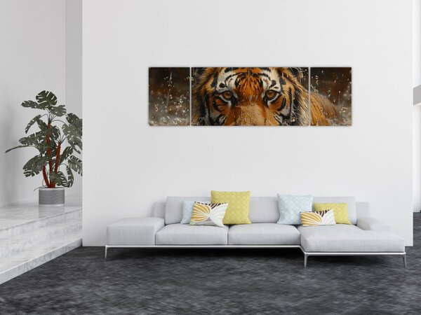 Obraz - Portrét tygra ve vodě (170x50 cm)