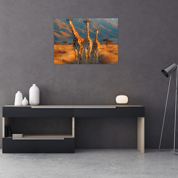 Obraz - Žirafy na pastvině (70x50 cm)