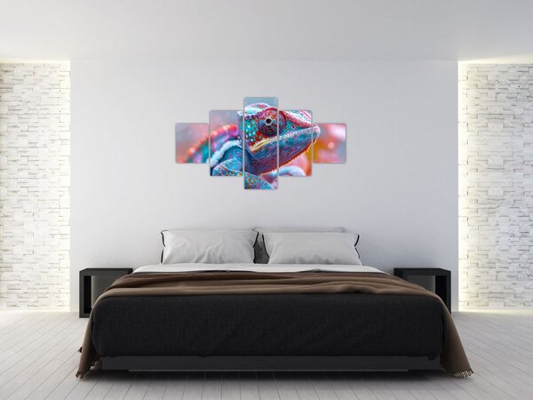 Obraz - Zbarvený chameleon (125x70 cm)