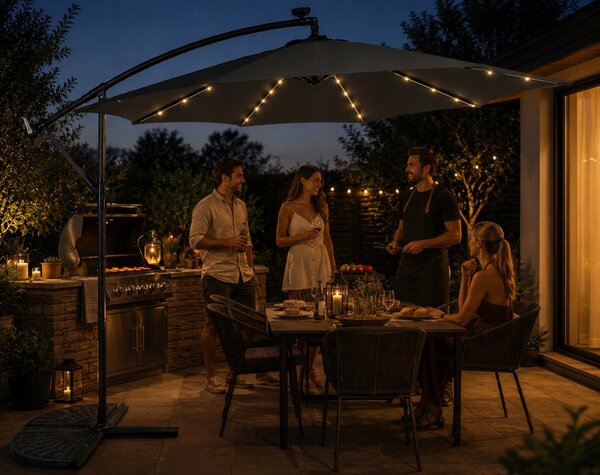 Zahradní LED slunečník s bočním ramenem 300 cm šedý