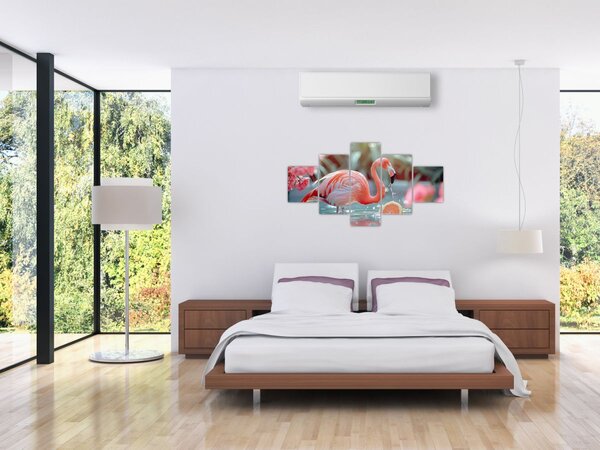 Obraz - Plameňák v jezírku (125x70 cm)