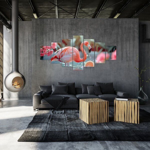 Obraz - Plameňák v jezírku (210x100 cm)
