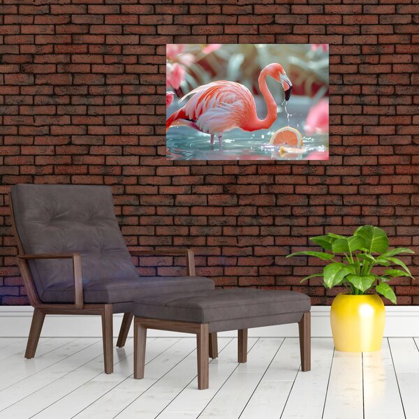 Obraz - Plameňák v jezírku (70x50 cm)