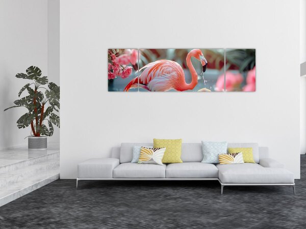 Obraz - Plameňák v jezírku (170x50 cm)
