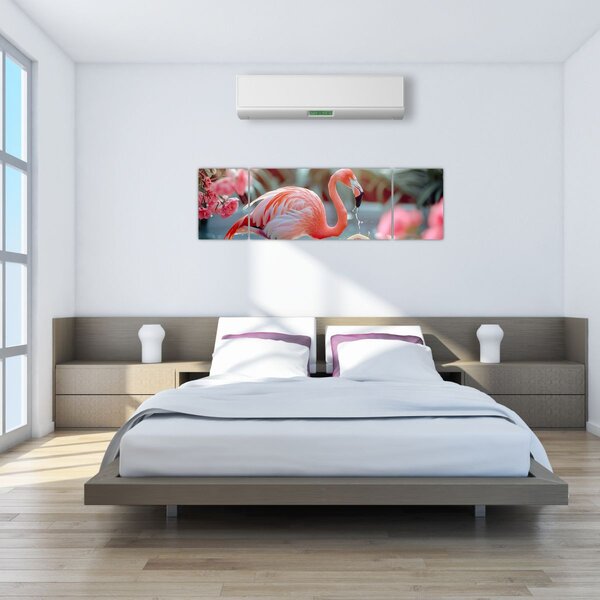 Obraz - Plameňák v jezírku (170x50 cm)