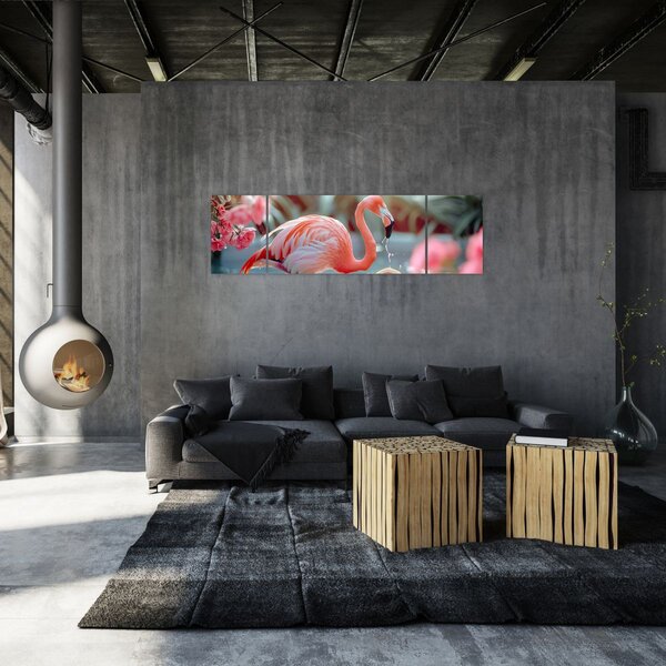 Obraz - Plameňák v jezírku (170x50 cm)