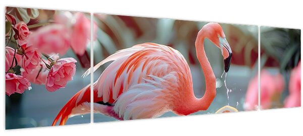 Obraz - Plameňák v jezírku (170x50 cm)