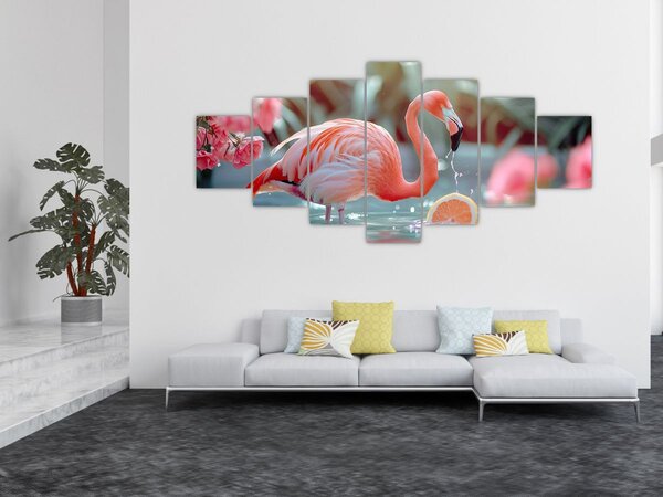 Obraz - Plameňák v jezírku (210x100 cm)