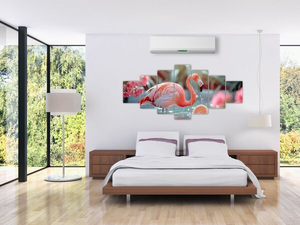 Obraz - Plameňák v jezírku (210x100 cm)
