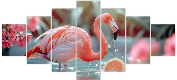 Obraz - Plameňák v jezírku (210x100 cm)