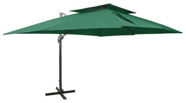 Boční zahradní slunečník s dvojitou stříškou zelený 400x300 cm