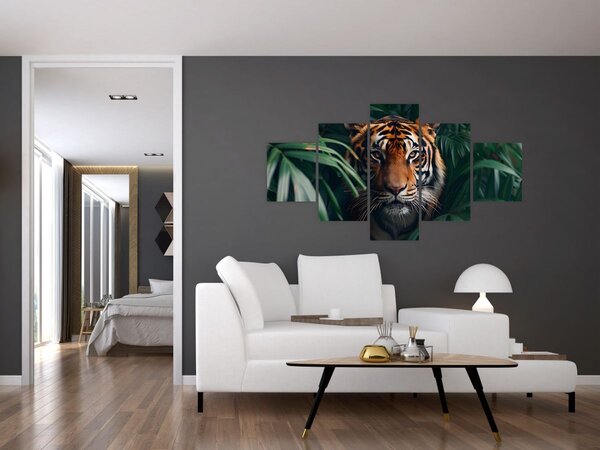 Obraz - Portrét tygra v džungli (125x70 cm)